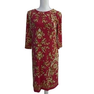 NWT Chicos Ultra Pink ITY Shift Dress Baroque Print size 0‎